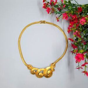 D'Orlan Signed 22K GP Vintage 1950s Modernist Style Bib Necklace